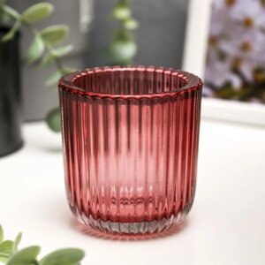 Подсвечник стекло на 1 свечу 'Гофре' прозрачный розовый 7,5х7,4х7,4 см