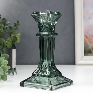 Подсвечник стекло на 1 свечу 'Колонна прямоугольная' зелёный прозрачный 16х8,6х8,6 см