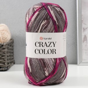 Пряжа 'Crazy color' 25 шерсть, 75 акрил 260м/100гр (176 серый-розовый)