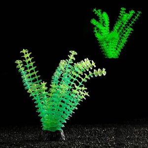 Растение искусственное аквариумное, светящееся, 18 см, зелёное