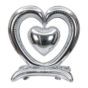 Шар фольгированный 36'Сердце'на подставке, серебро