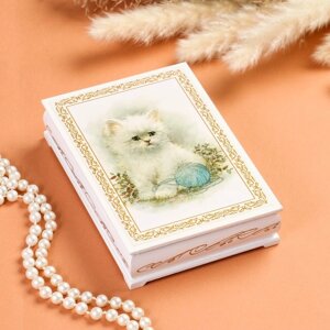 Шкатулка 'Котёнок с клубком'белая, 11x16 см, лаковая миниатюра