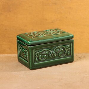Шкатулка Риштанская керамика 'Акташ' зеленая, 12х7см