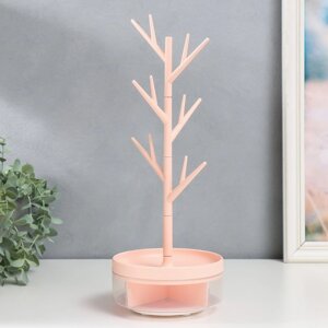 Шкатулка с подставкой для украшений пластик 'Деревце' розовая 14х36,5х14 см