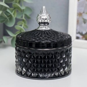 Шкатулка стекло 'Ромбы и купол' чёрный с серебром 11х8,5х8,5 см