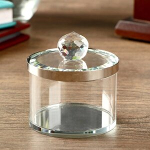 Шкатулка стекло с металлическим ободком 'Серебро' 7х6,5х6,5 см