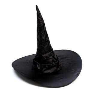 Шляпа 'Ведьмочка' драпированная, блестящая, чёрная