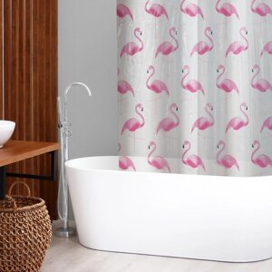 Штора для ванной комнаты SAVANNA 'Фламинго'с люверсами, 180x180 см, PEVA