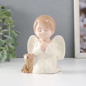 Сувенир керамика 'Девочка-ангел с котёнком молится' 8х6х11,5 см