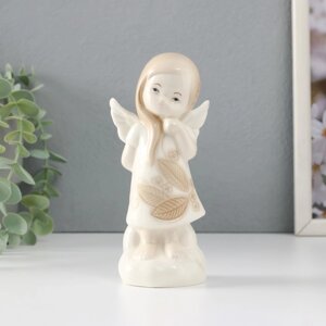 Сувенир керамика 'Девочка-ангел в платье с листиками на облаке думает' 6,8х5,4х14,5 см