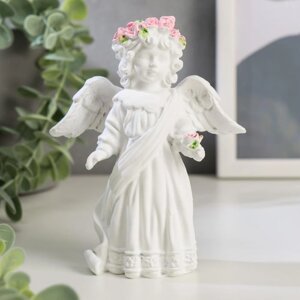 Сувенир полистоун 'Белоснежный ангел в кружевном наряде, с розой' 12х10,5х4,3 см