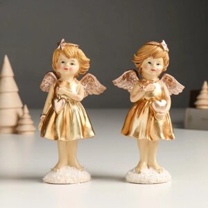Сувенир полистоун 'Девочка-ангел в золотом платье, с сердцем' МИКС 4х7х14 см