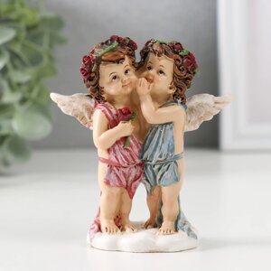 Сувенир полистоун 'Два ангела в веночках с розами секретничают' 9х8,5х3,5 см