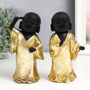 Сувенир полистоун 'Маленький Будда в золотом. Приветствие' МИКС 7,5х5,5х15 см