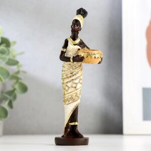 Сувенир полистоун подсвечник 'Африканка в бежевом платье с золотом' МИКС 14,5х4,7х3,3 см (комплект из 4 шт.)