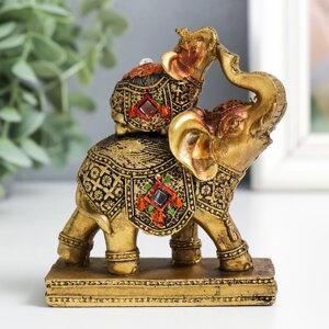 Сувенир полистоун 'Слонёнок на слонихе' на подставке бронза 8х4х10 см