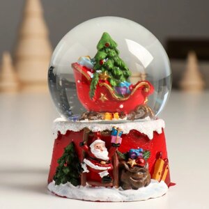 Сувенир полистоун водяной шар 'Сани Деда Мороза с подарками' 7х8х9 см (комплект из 6 шт.)