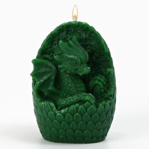Свеча интерьерная фигурная 'Дракон в яйце'зелёная, без аромата