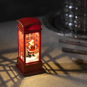 Светодиодная фигура 'Дед Мороз в телефонной будке' 5.3 x 12 x 5.3 см, пластик, батарейки AG13х3, свечение тёплое белое