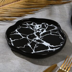 Тарелка керамическая 'Черный мрамор'17 см, цвет чёрный
