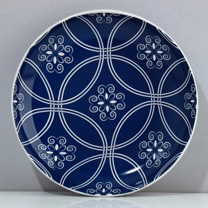 Тарелка керамическая 'Марокко' синяя, 22.5 см, цвет белый