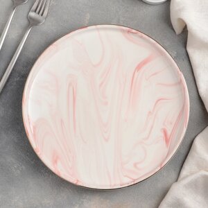 Тарелка керамическая обеденная 'Мрамор'd25 см, цвет розовый