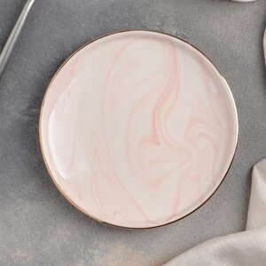 Тарелка керамическая пирожковая 'Мрамор'd15 см, цвет розовый