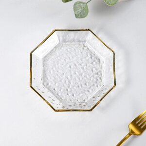 Тарелка стеклянная сервировочная 'Иней. Золото'd17 см, цвет прозрачный с золотой отводкой