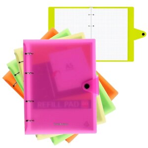 Тетрадь на кольцах А5, 80 листов в клетку ErichKrause 'Neon'пластиковая обложка на кнопке, блок офсет, белизна 100,