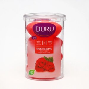 Туалетное крем-мыло DURU 1+1, увлажняющий крем и роза, 4 х 100 г