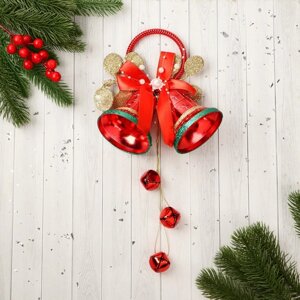 Украшение новогоднее 'Уютная сказка' кольцо колокольчики шарики, 13х32 см, красно-золотой