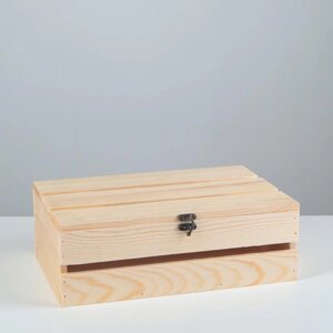 Ящик деревянный 30x20x10 см подарочный с реечной крышкой на петельках с замком