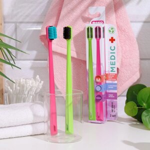 Зубная щетка 'Медик' для брекет-систем, биоразлагаемая, зеленый + розовый, 2 шт.