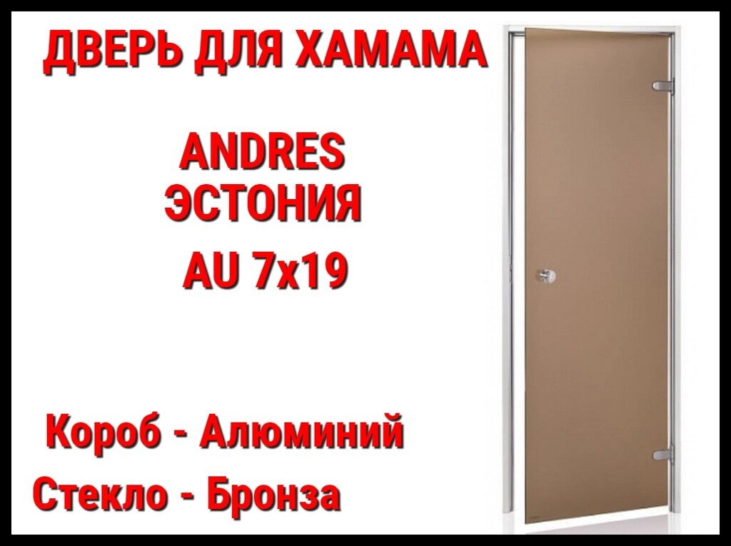 Дверь Andres Au для турецкой бани (Размер: 69x189 см., Стекло - Бронза, Короб - Алюминий, Без порога) от компании Welland - фото 1