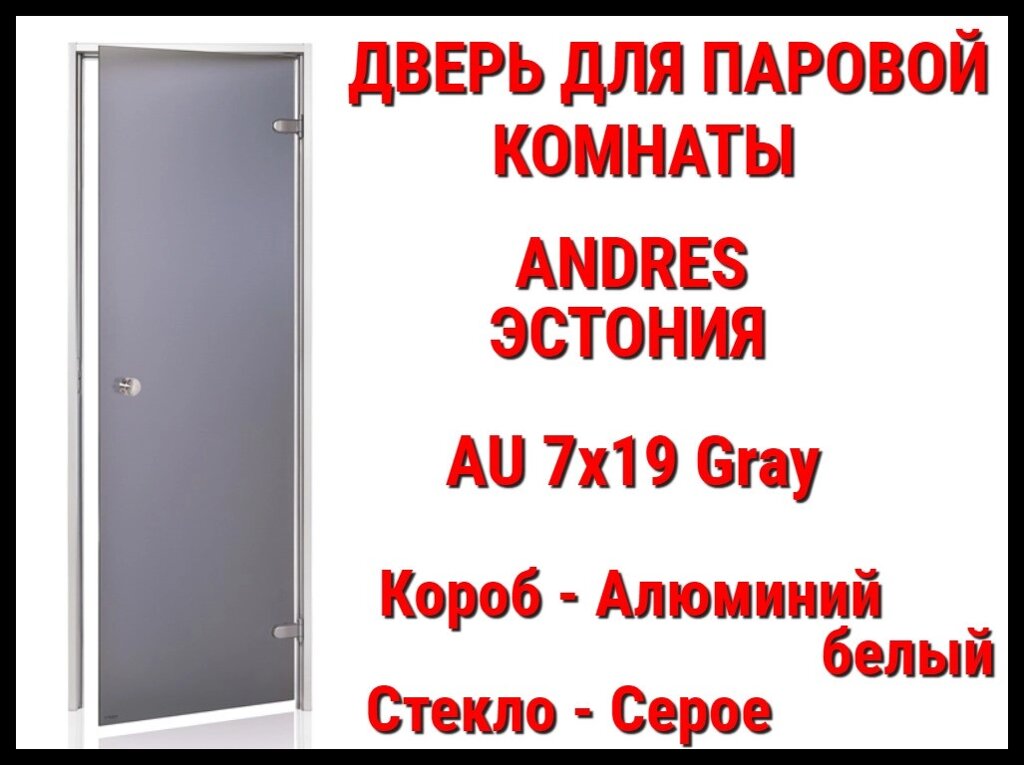 Дверь Andres Au Gray для паровой комнаты (Размер: 69x189 см., Стекло - Серое, Короб - Алюминий, Без порога) от компании Welland - фото 1