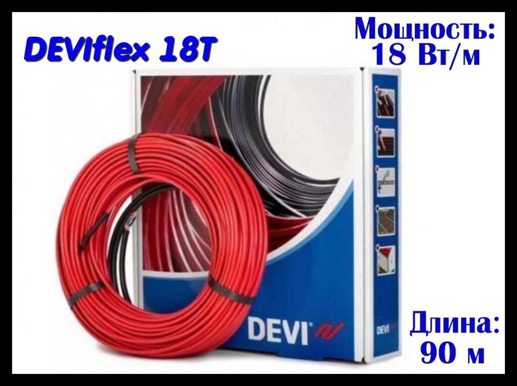 Двухжильный нагревательный кабель DEVIflex 18T - 90 м. (DTIP-18, длина: 90 м., мощность: 1625 Вт) от компании Welland - фото 1