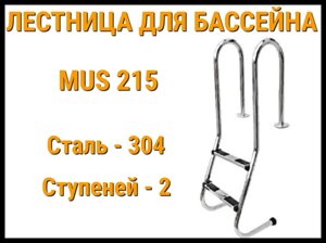 Лестница набортная пологая MUS-215 для узкого борта в бассейне (2 ступени, AISI-304)