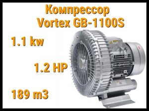 Воздушный компрессор Vortex GB-1100S для системы аэромассажа (Мощность 189 м3/ч, 1,1 кВт)