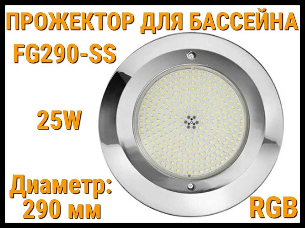 Прожектор накладной FG290-SS RGB для бассейна (Мощность: 25W, Диаметр: 290 мм, Разноцветное свечение) от компании Welland - фото 1