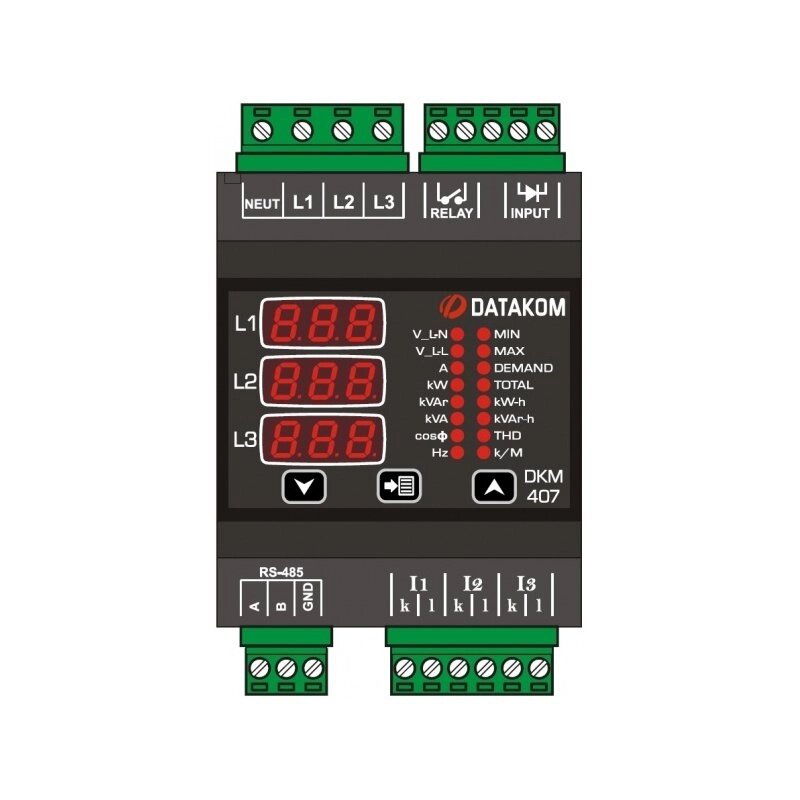 Анализатор электросети Datakom DKM-407, DIN рейка, THD, RS-485, 1 дискретный вход, 1 дискретный выход от компании На все случаи - фото 1