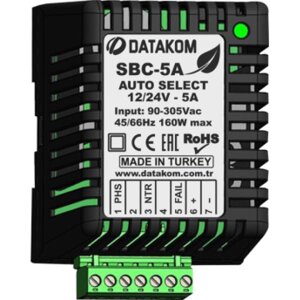 SBC-5A Зарядное устройство (12В/24В, 5А, 100-240В, на дин-рейку)