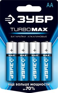 Щелочная батарейка 1.5 В, тип АА, 4 шт, ЗУБР Turbo-MAX (59206-4C_z01)