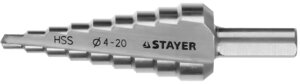 Сверло ступенчатое STAYER 4-20 мм, 9 ступеней, HSS (29660-4-20-9)