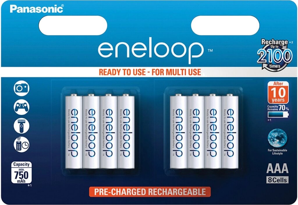 Аккумулятор Panasonic eneloop BK-4MCCE/8ЕE 750mAh AAA R03 BL8 от компании «Алтын-Килит» - фото 1