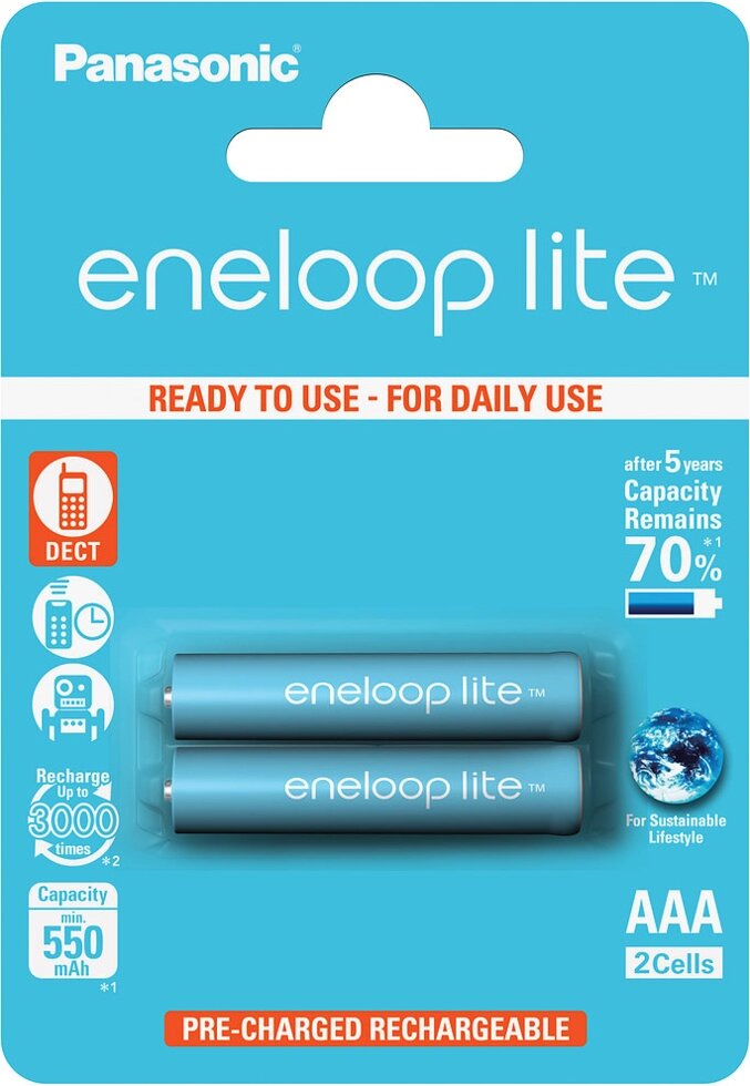 Аккумулятор Panasonic eneloop lite BK-4LCCE/2BE 550mAh AAA R03 BL2 от компании «Алтын-Килит» - фото 1