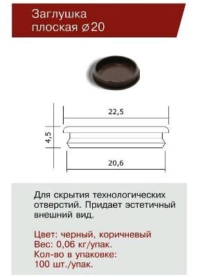 ДФ Заглушка отверстия Ф 20 черная (100,10!!!) от компании «Алтын-Килит» - фото 1