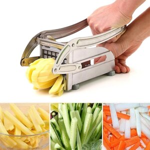 Аппарат из стали для нарезки картофеля фри, овощей и фруктов «Potato Press» с 2 ножами