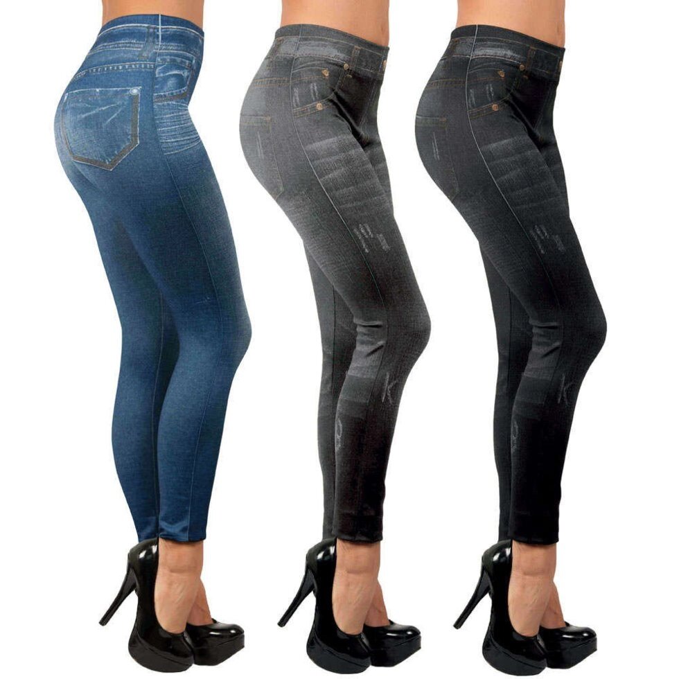 Комплект из 3-х леджинсов Slim Jeggings [джеггинсы трех расцветок, корректирующие, утепленные] (S-M) от компании SHOPPE • Лучшее – себе. - фото 1