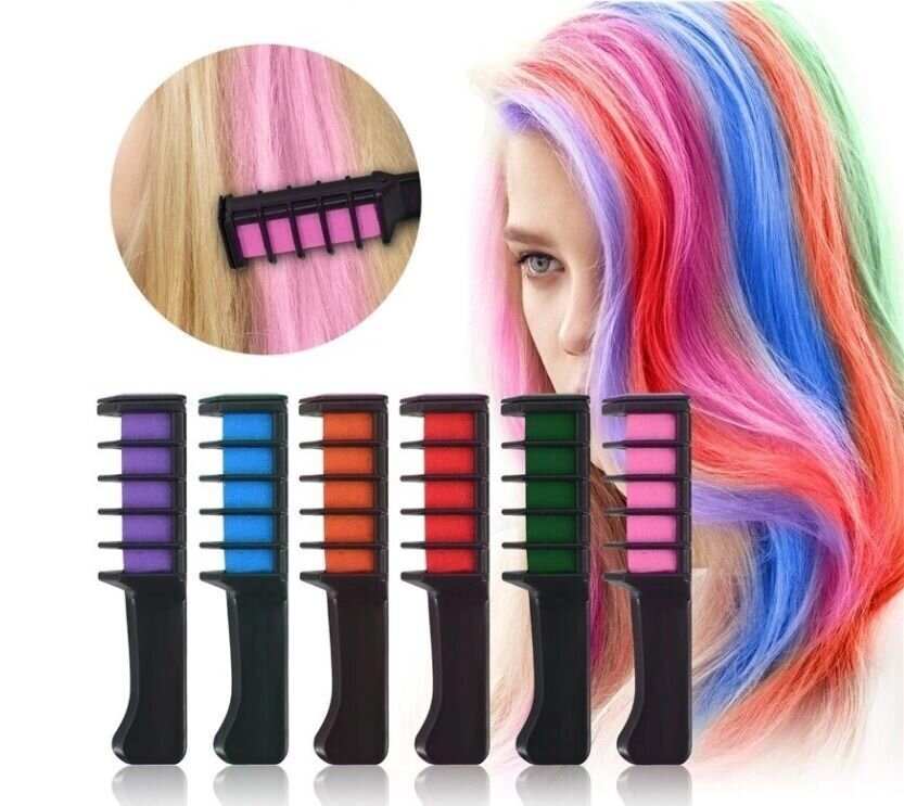 Комплект из 6 гребней с мелками для временного окрашивания волос Hair Chalk от компании SHOPPE • Лучшее – себе. - фото 1