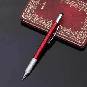 Мультитул-ручка 6 в 1 TOMTOSH [шариковая ручка-2 отвертки-стилус-уровень-линейка]Бордовый)